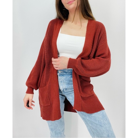 oversized boho terracotta cozy chunky knit open cardigan size XS - Picture 3 of 7